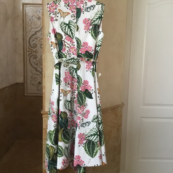 Oscar De La Renta Mixed Botanical Asymmetric Hem Dress - Picture 3 of 10